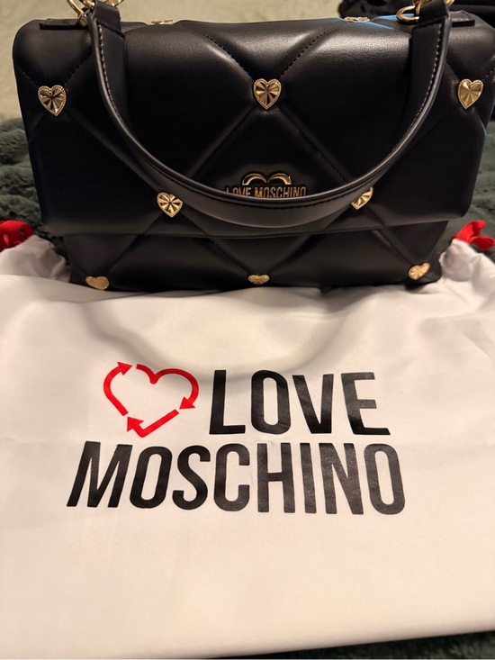 Love Moschino Handbags - Love Moschino Black Quilted Satchel with Gold Heart Hardware